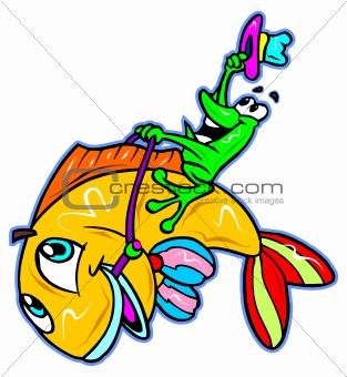 frog riding a fish