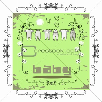 Baby Clothes Line doodley paper card