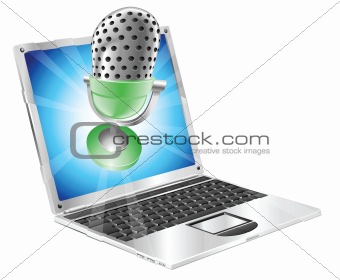 Microphone flying out of laptop screen concept