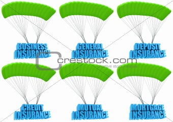 Types of business insurance 3d concept illustration set isolated on white