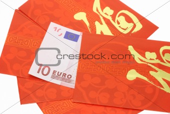 Chinese New Year red packets and Euro currency note