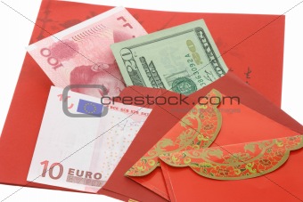 Chinese New Year red packets and currency notes