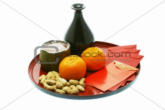 Chinese new year snacks, delicacies and red packets