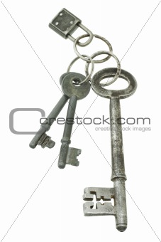 Old keys with mini pad lock 
