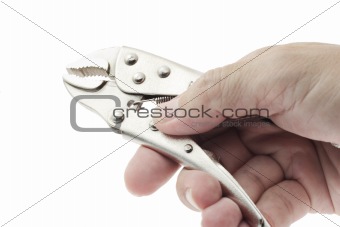 Hand holding locking grip pliers