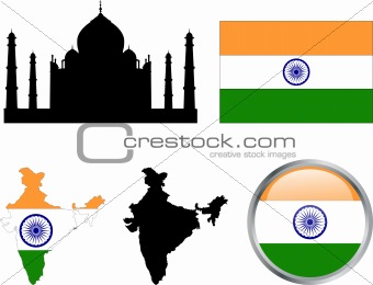 India flag,map and button