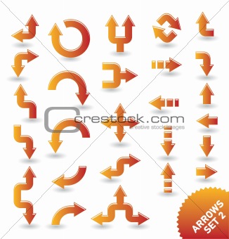 set of orange vector arrow icons