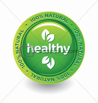 Vector Green Healthy 100% Natural label/button/sticker
