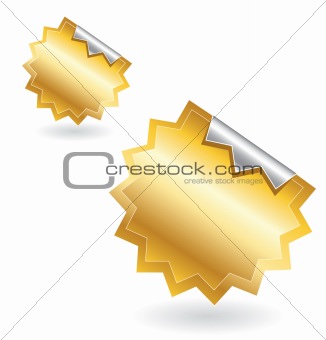 Set of gold star burst realistic vector labels / stickers