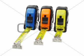 Three colorful measuring tapes