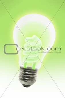 Glowing energy saving electric light bulb