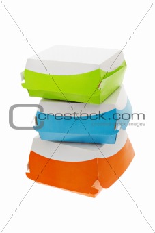 Three colorful takeaway paper boxes 