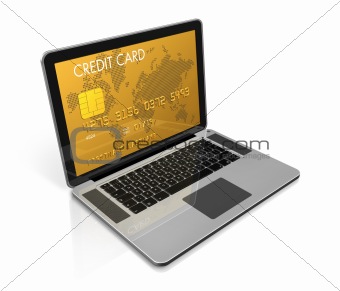 gold credit card on a laptop screen