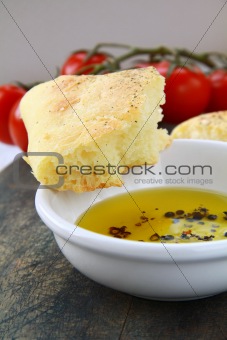 slice of italian focaccia bread with olive  oil