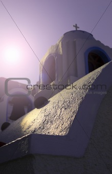 Church in Santorini against Sun