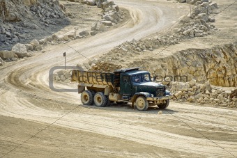 Transport trucks in the dolomite mine
