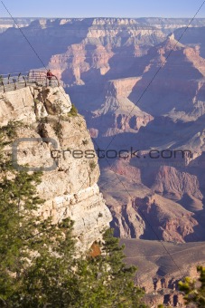 Woman in Red Shirt Enjoys the Beautiful Grand Canyon Landscape from the View Point.