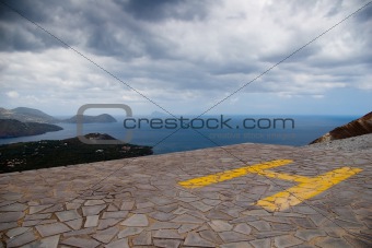 Heliport on top of Grand Crater, island Volcano, Lipari Islands,