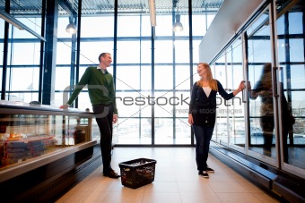 Supermarket Man Woman Flirt