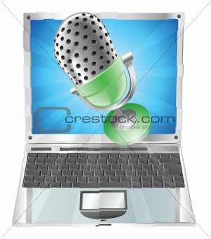 Microphone flying out of laptop screen concept