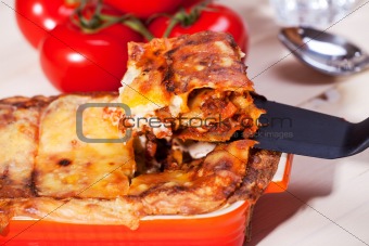 closeup of fresh homemmade lasagna
