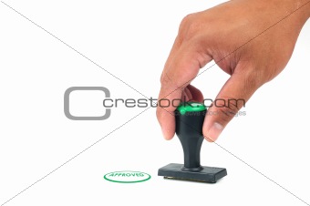 Hand hold approved Stamp in Green Color