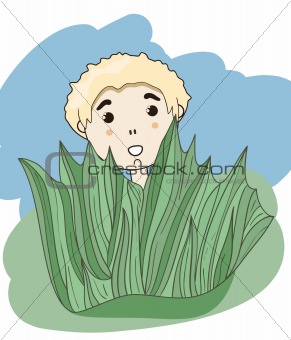 vector little boy hiding behind the grass