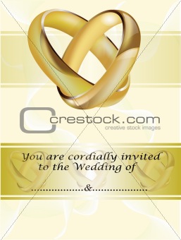 A wedding invitation card with gold rings
