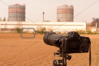 Camera zooming on liquid cooling towers to inspect them