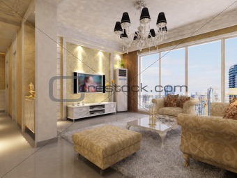 Interior fashionable living-room rendering