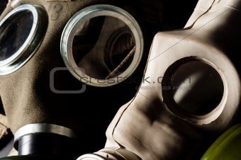 Two gasmask with focus on the grey one