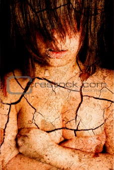 Dark art portrait of a girl with cracks