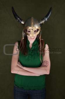 Woman in Viking Helmet