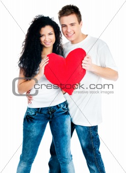 couple holding a red heart