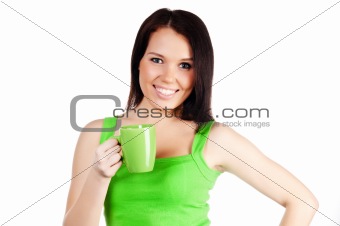 pretty girl with a green cup