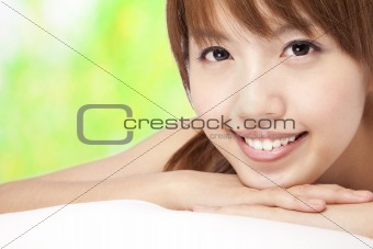 Beautiful asian girl   with green background