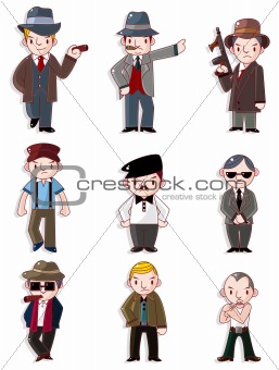 cartoon mafia icon set