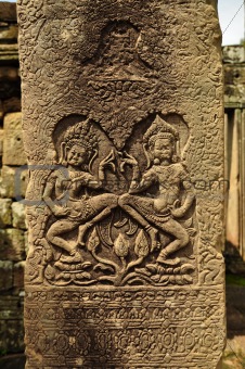 Apsara carved on the stone at bayon, cambodia