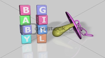 Baby and girl words with a pacifier