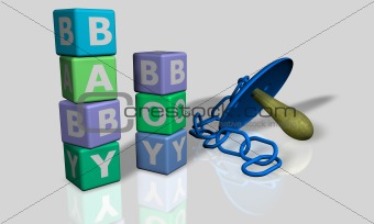 Baby and boy words with a pacifier