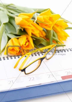 Diary and flowers