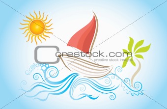 holiday ship in the sea illustration
