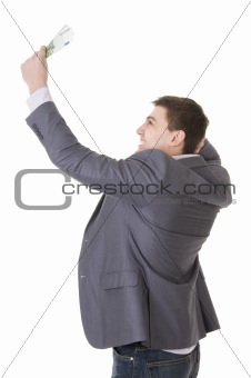 Happy Young Businessman Holding Money
