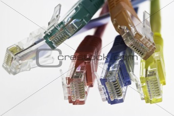 detail of five network cables and a flat cable configuration