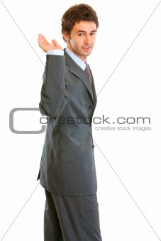 Frustrated modern businessman isolated on white
