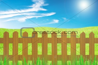 old brown fence and grass in farm