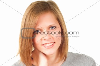 smiling casual girl on white background