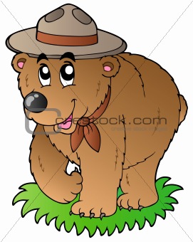 Cartoon happy scout bear