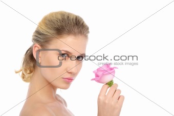 Beautiful blonde with pink rose