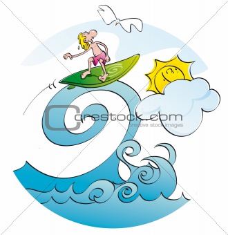 funny surfer on a wave